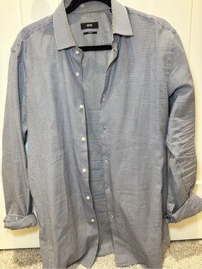 BOSS Men's Navy & White Micro-Check Dress Shirt